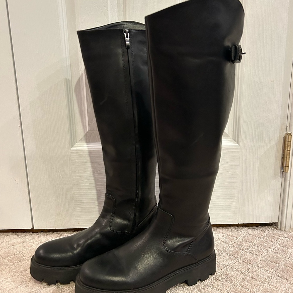 Black Leather Knee-High Boots